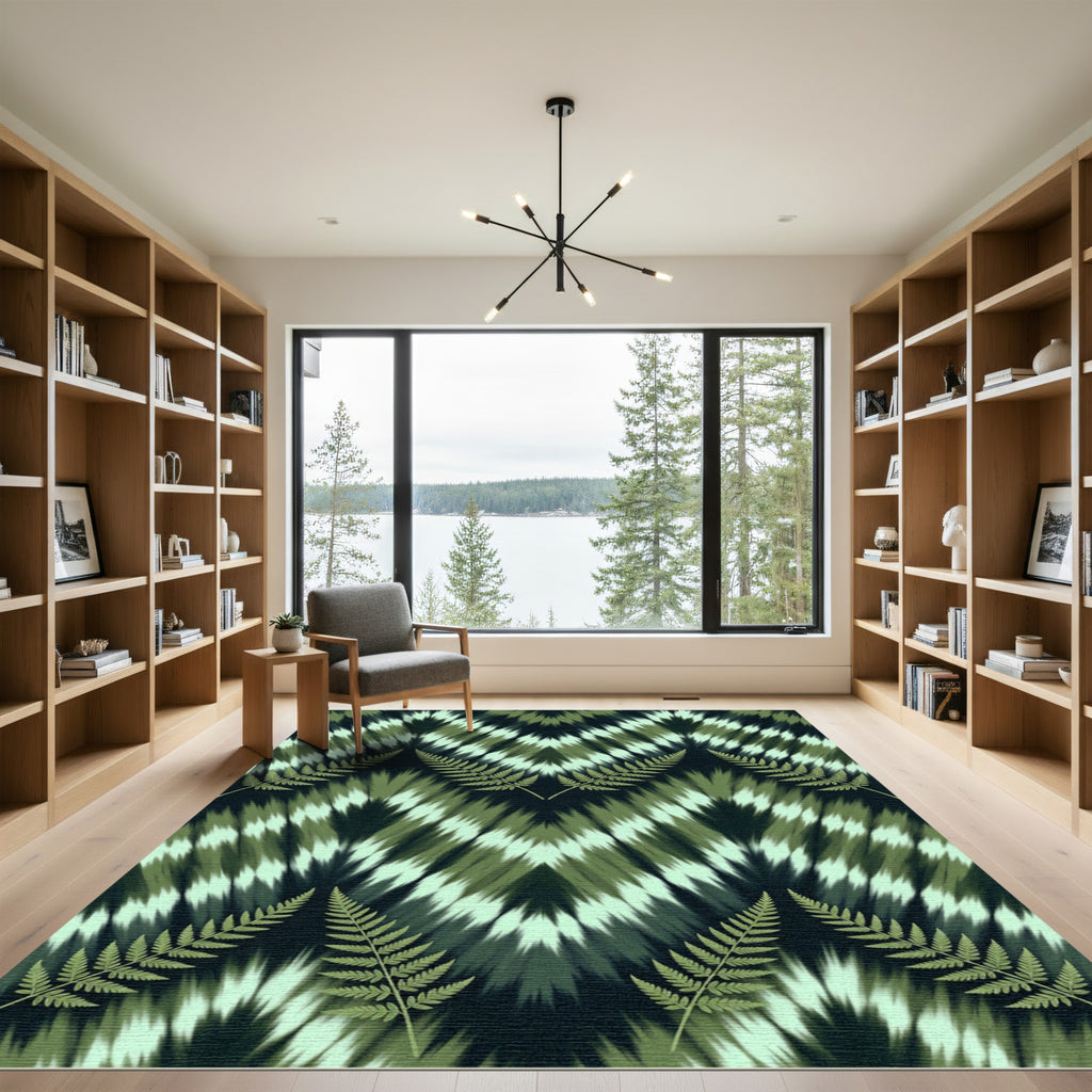 Earthy Fern Tie Dye Chevron Rug