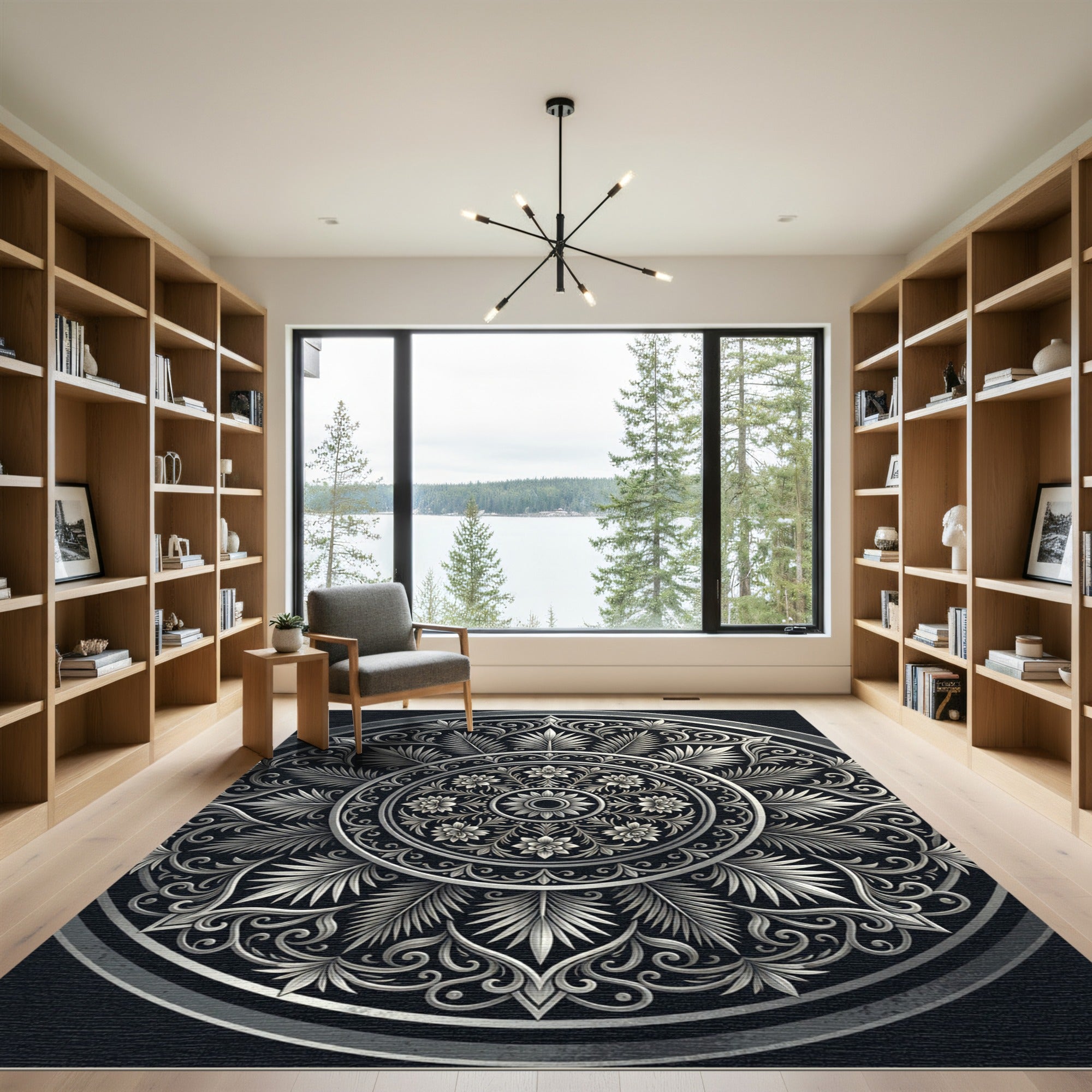 Elegant Silver Filigree Floral Medallion Rug
