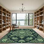 Emerald Green Floral Octagon Crest Rug