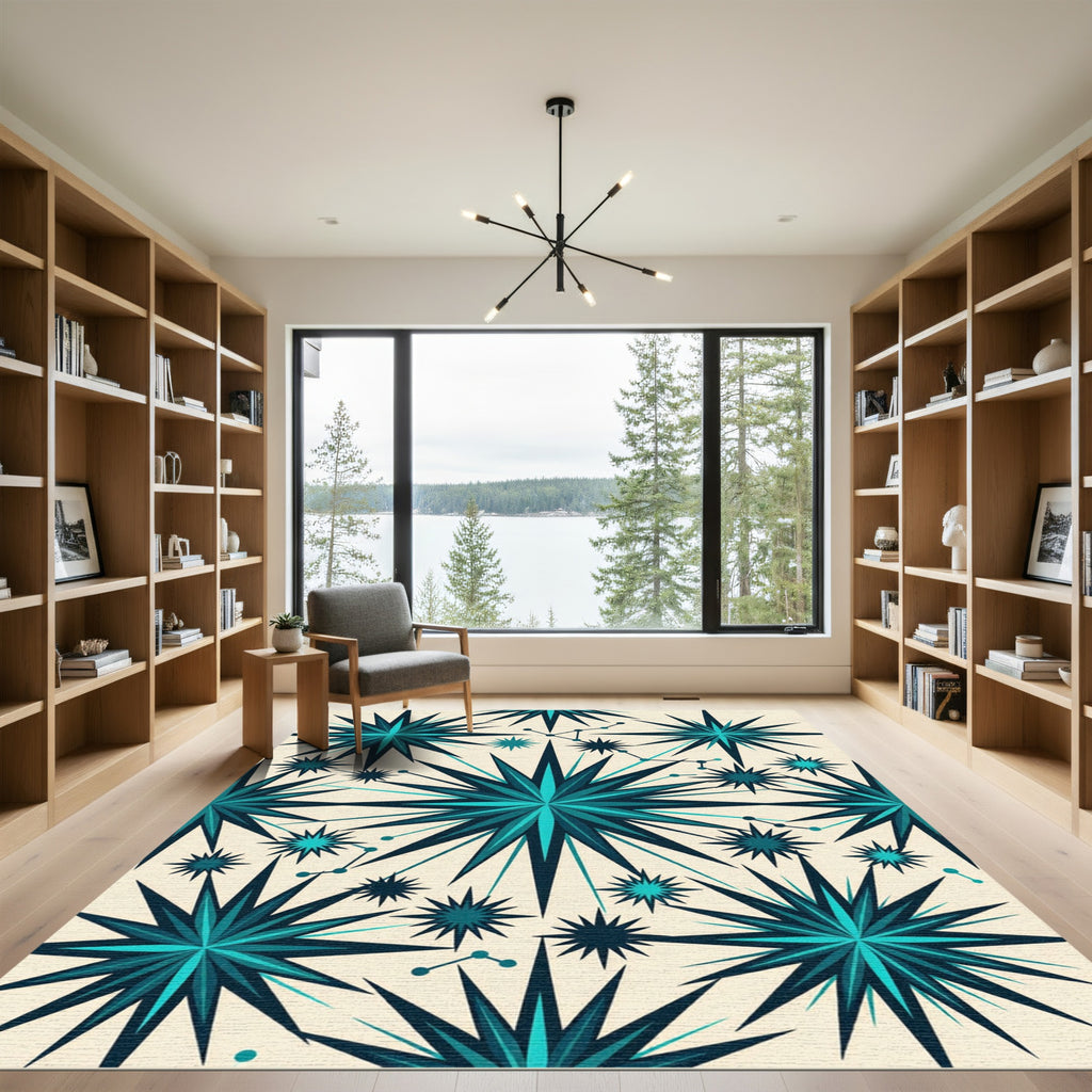 Teal Starburst Constellation Medallion Rug
