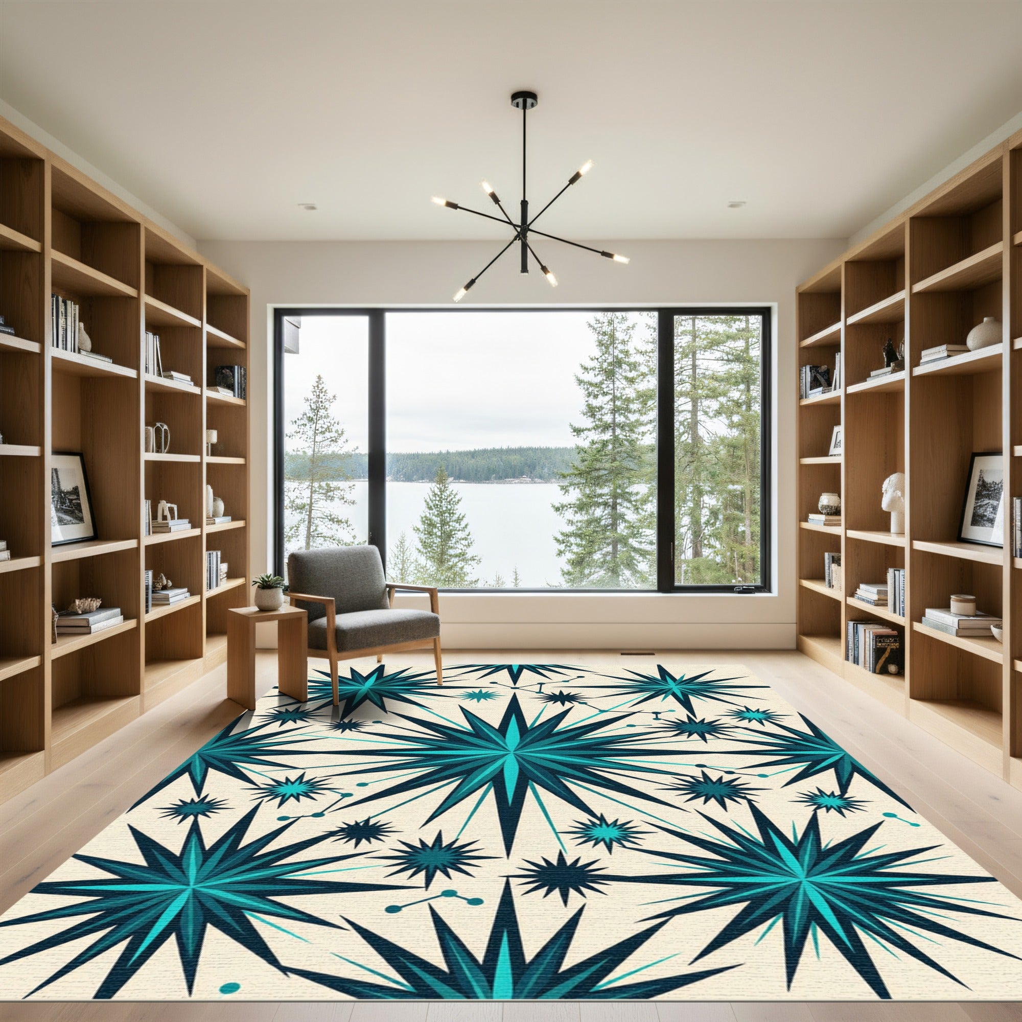 Teal Starburst Constellation Medallion Rug