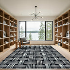 Metallic Silver Interwoven Geometric Grid Rug