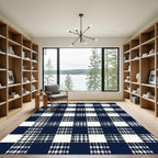 Navy and White Gingham Checkered Rug