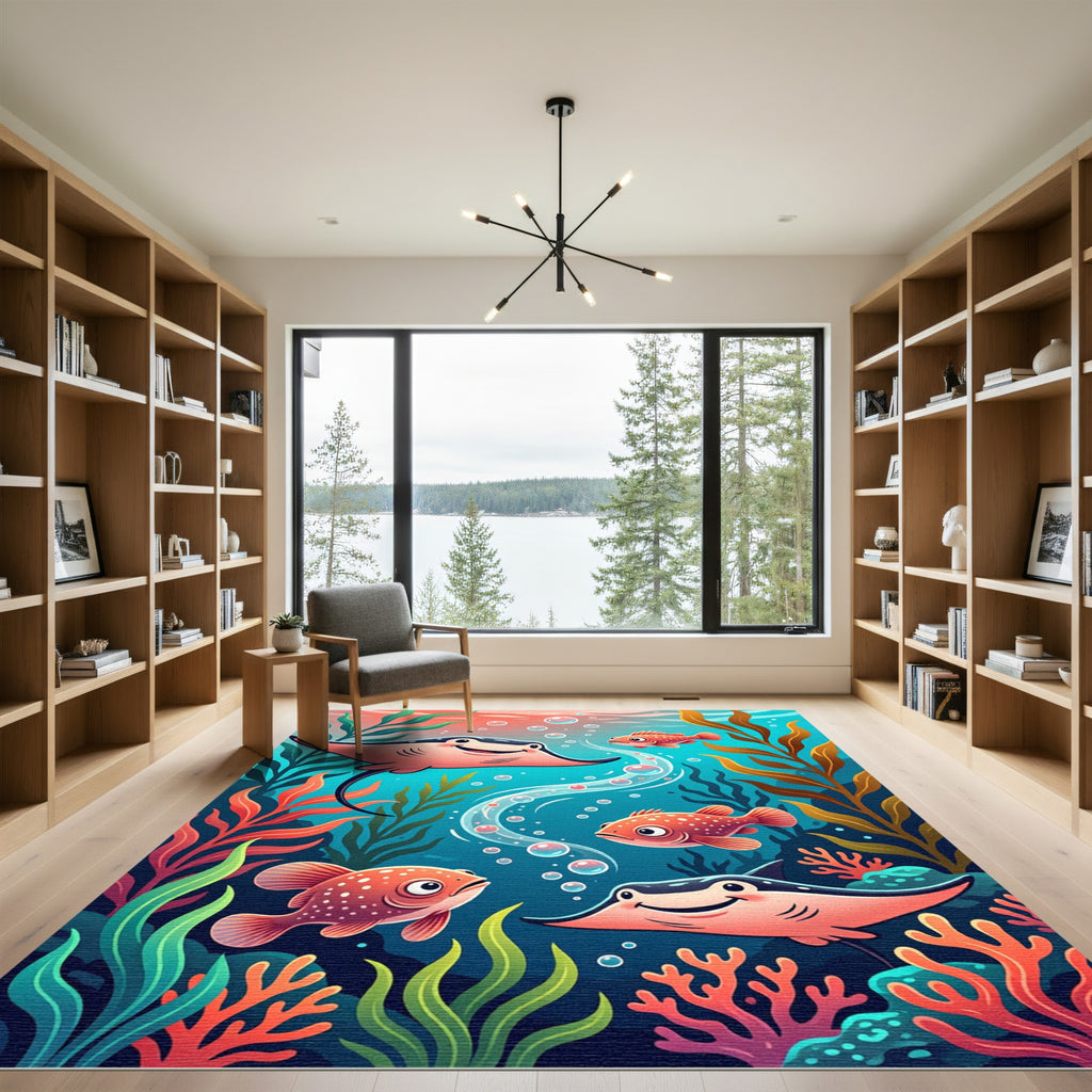 Vibrant Aquatic Sea Life Scene Rug