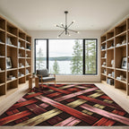 Woven Crimson and Golden Diagonal Lattice Rug