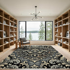 Victorian Charcoal Gold Ornate Damask Rug