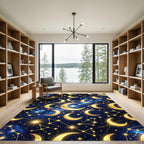 Golden Crescent Moon Celestial Starry Sky Rug