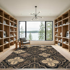 Elegant Gold Damask Quatrefoil Embossed Rug