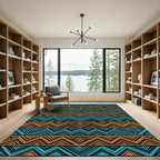 Geometric Aqua and Bronze Zigzag Chevron Rug