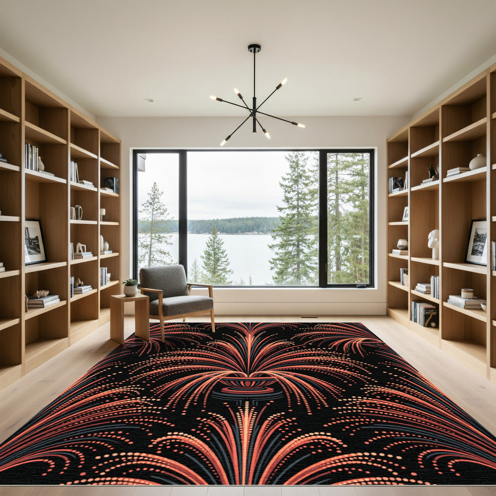 Art Deco Coral Fountain Radiant Burst Rug