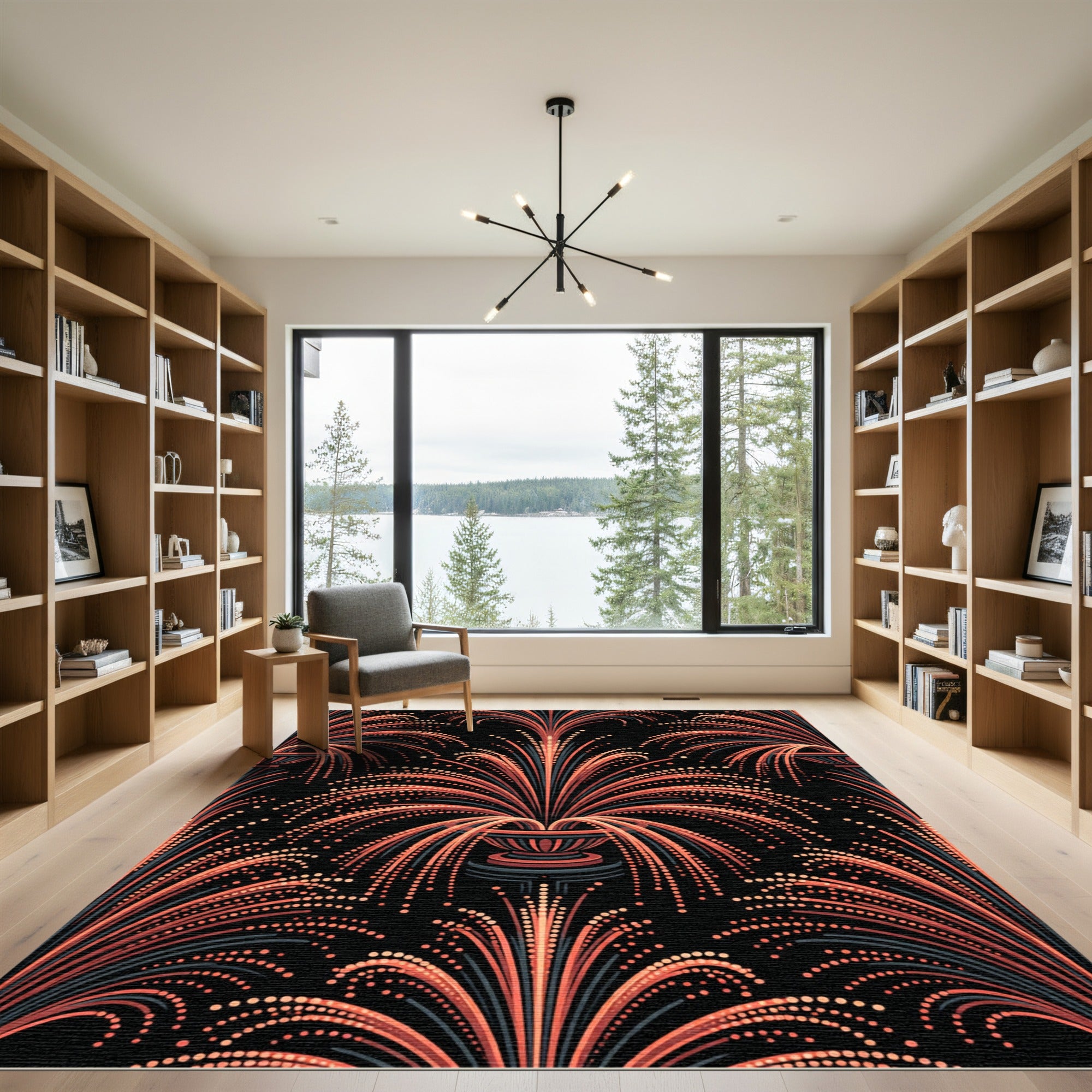 Art Deco Coral Fountain Radiant Burst Rug