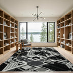 Monochromatic Isometric Cityscape Construction Rug