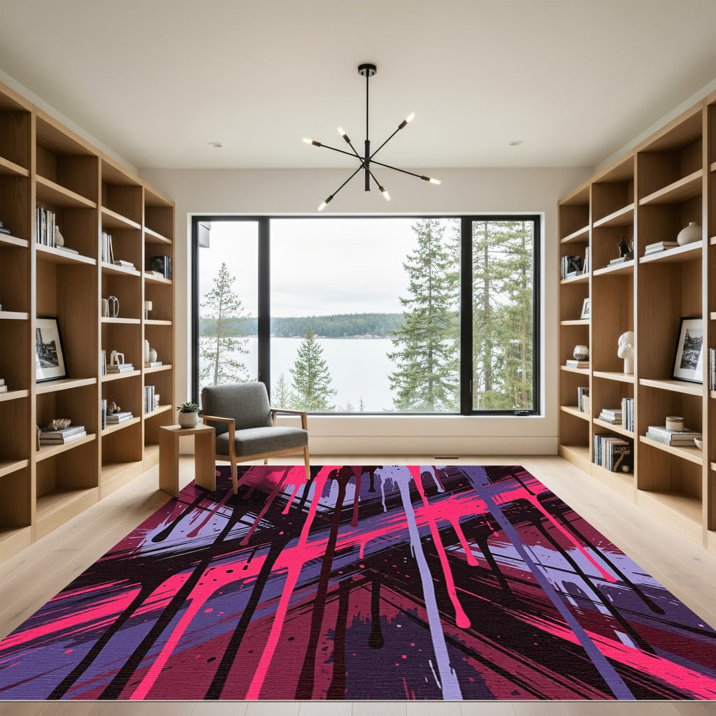 Vibrant Pink and Purple Abstract Drip Rug