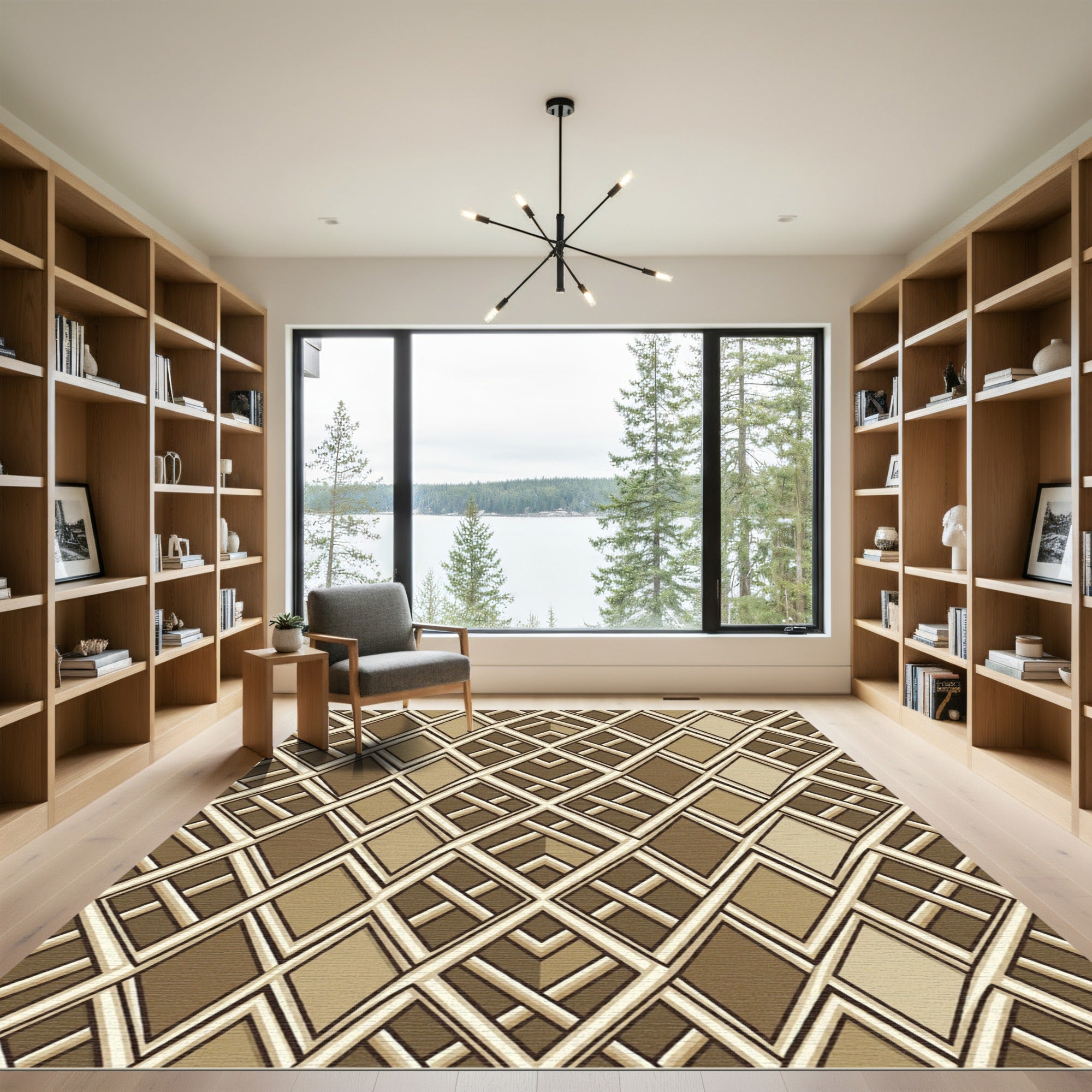 Geometric Interlaced Diamond Earthy Brown Rug