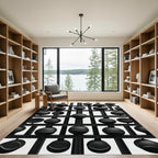 Monochromatic Black Sphere Grid Rug