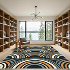Retro Orange Grey Rainbow Waves Rug