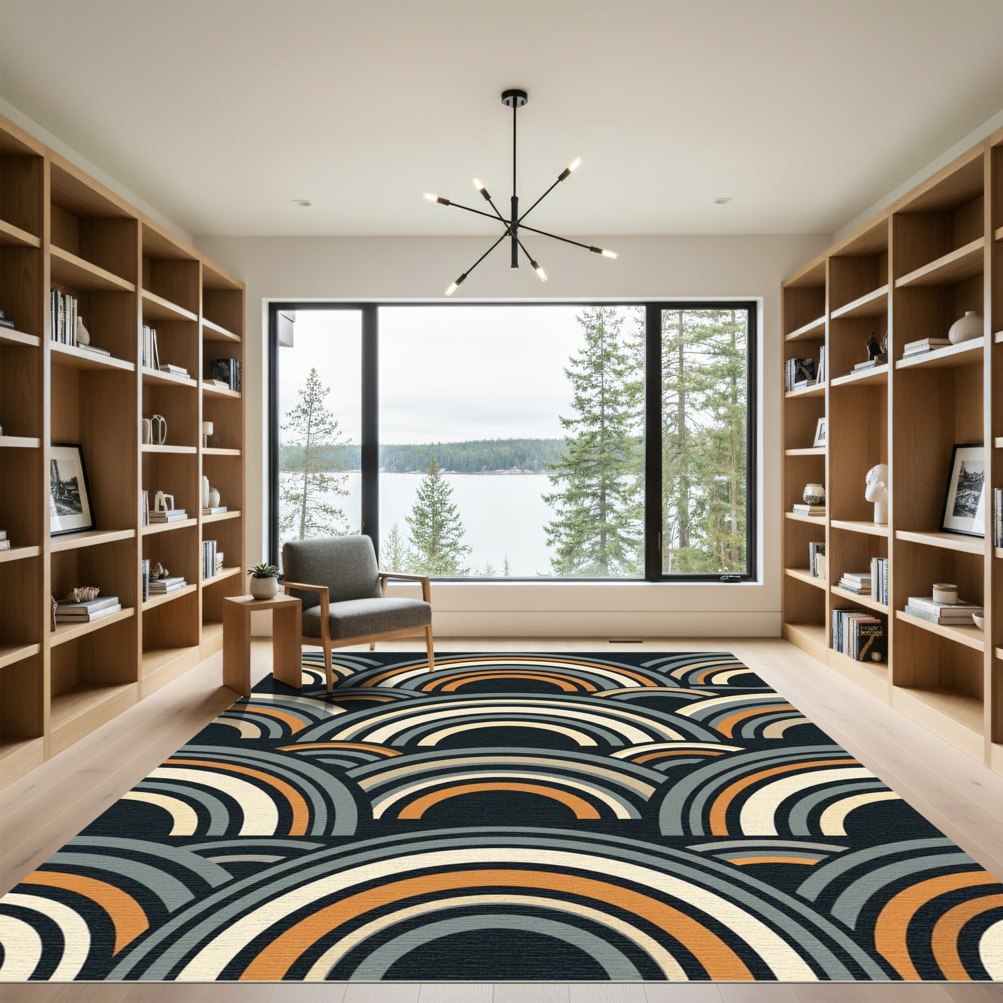 Retro Orange Grey Rainbow Waves Rug
