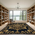 Ornate Gold Floral Rose Medallion Rug