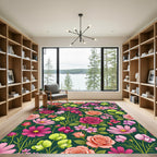 Vibrant Pink Rose Botanical Meadow Rug