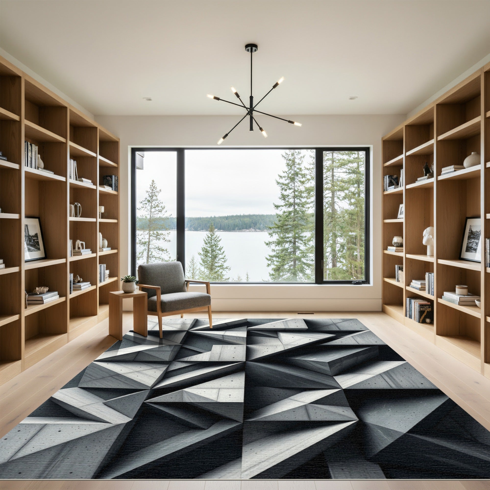 Geometric Concrete Facet Sculpture Rug
