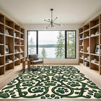 Emerald Scrollwork Paw Print Botanical Rug