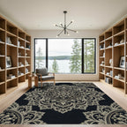 Elegant Black and Gold Lace Medallion Rug