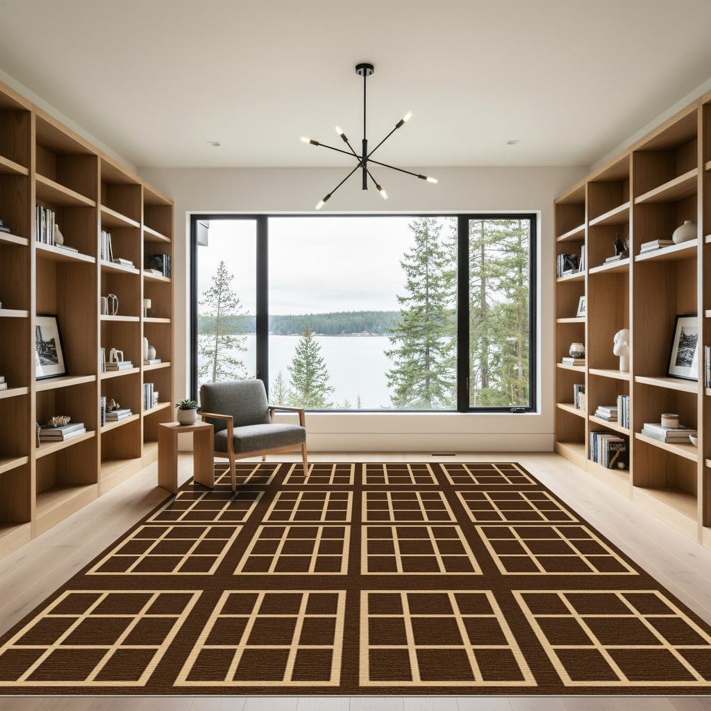 Chocolate Grid Squares Rug