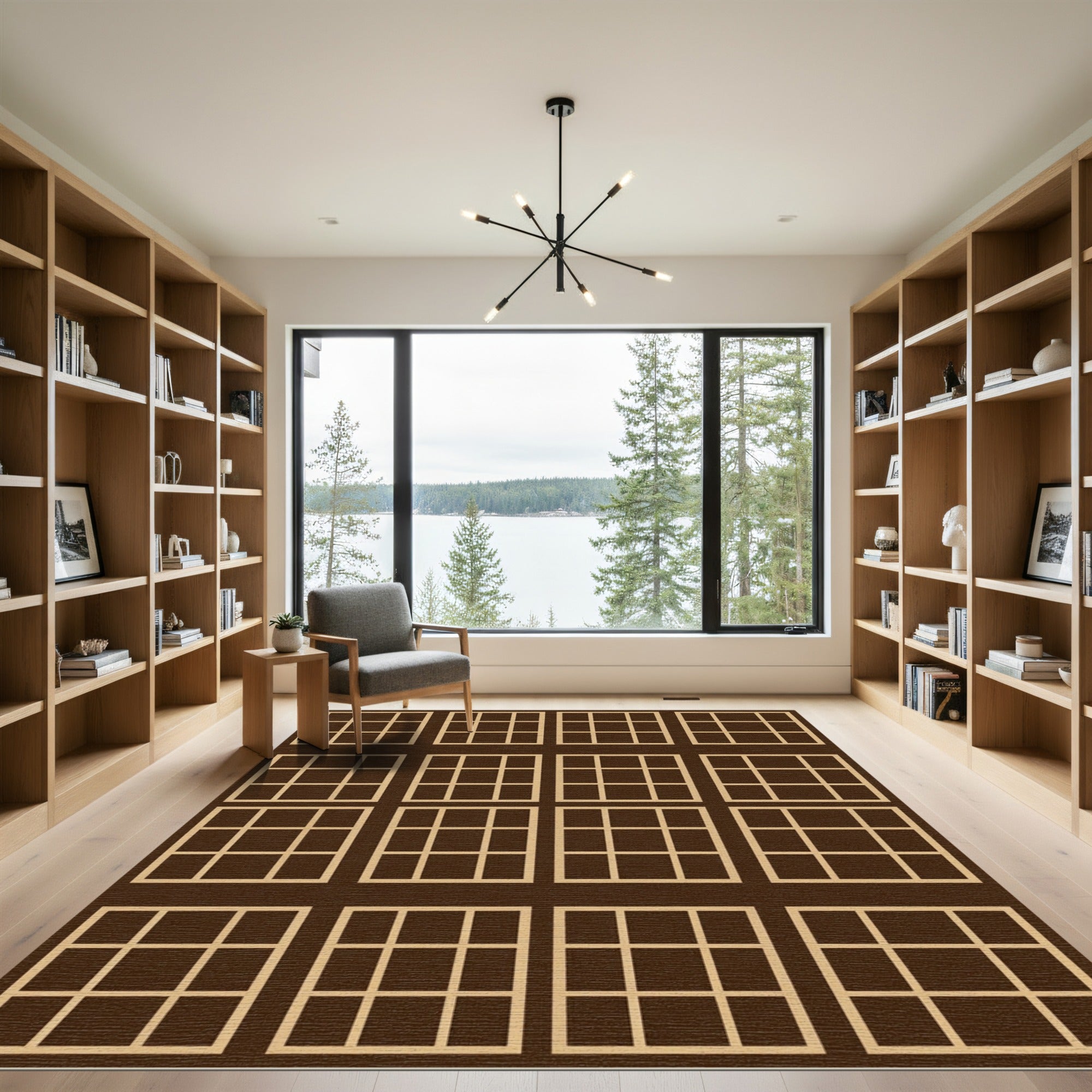 Chocolate Grid Squares Rug