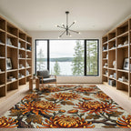 Golden Orange Chrysanthemum Blossom Branches Rug
