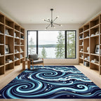 Deep Blue Swirling Ocean Wave Rug
