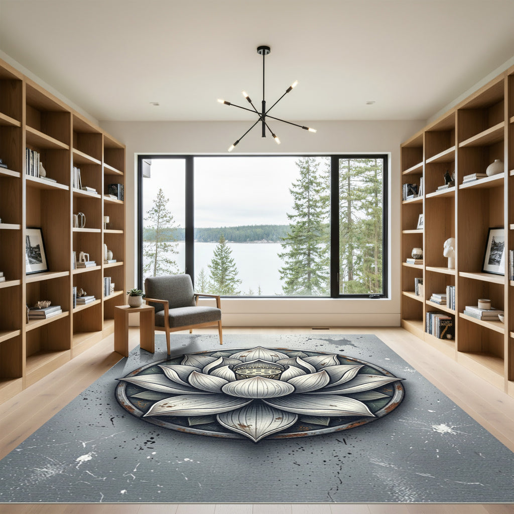 Metallic Gray Zen Lotus Medallion Rug