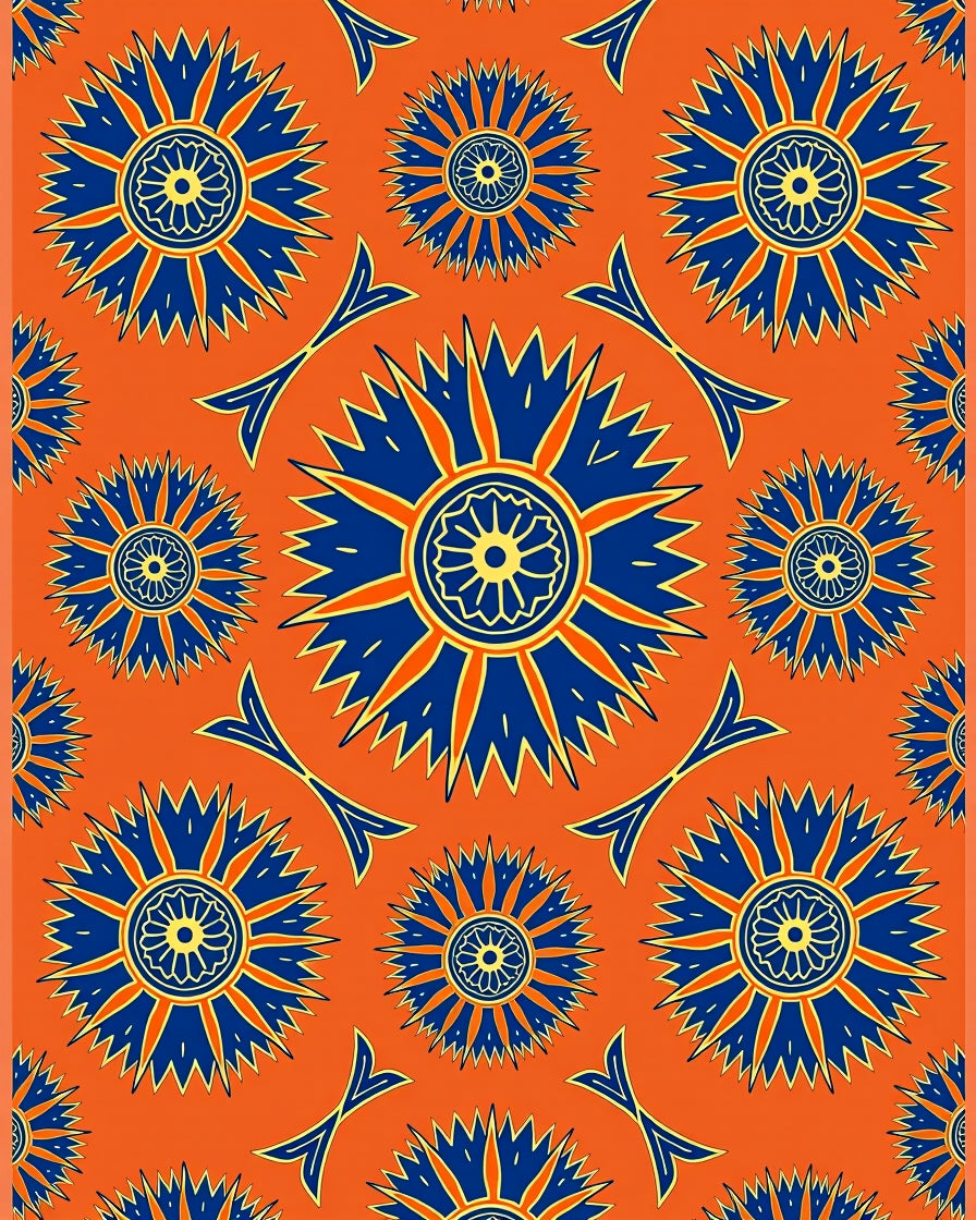Bright Blue Sunburst Floral Medallion Rug