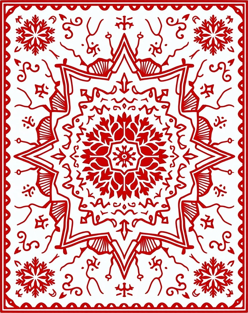 Crimson Snowflakes Starburst Rug