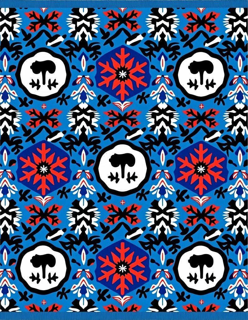 Bold Blue Red Emblem Medallion Rug