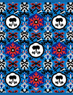 Bold Blue Red Emblem Medallion Rug