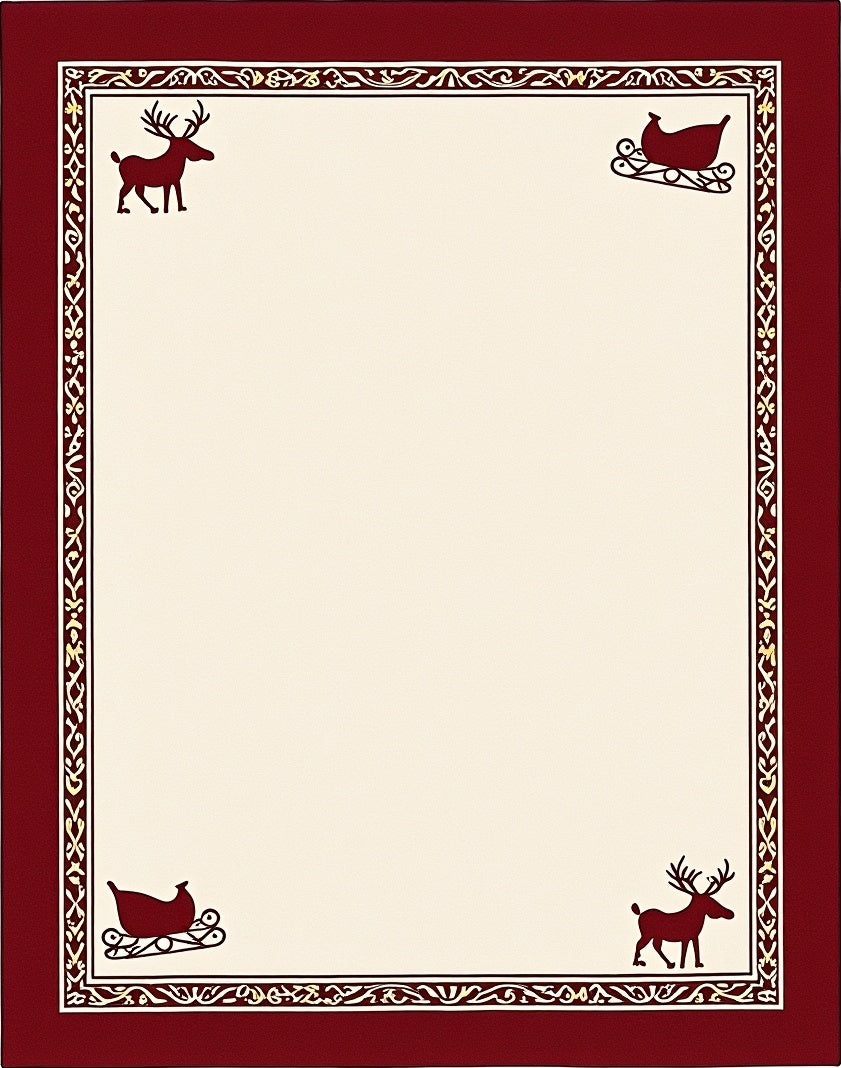 Crimson Reindeer Sleigh Border Rug