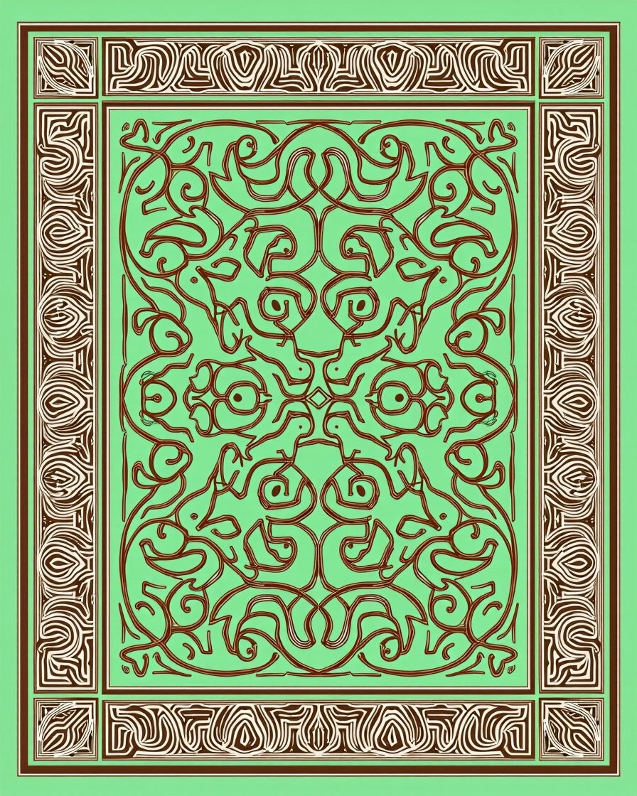 Mint Green Brown Intertwined Scrollwork Rug
