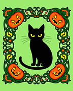 Spooky Black Cat Orange Pumpkin Border Rug