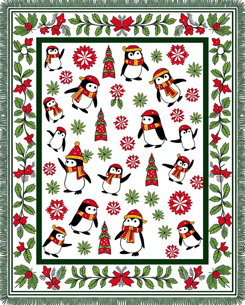 Festive Penguin Garland Christmas Rug