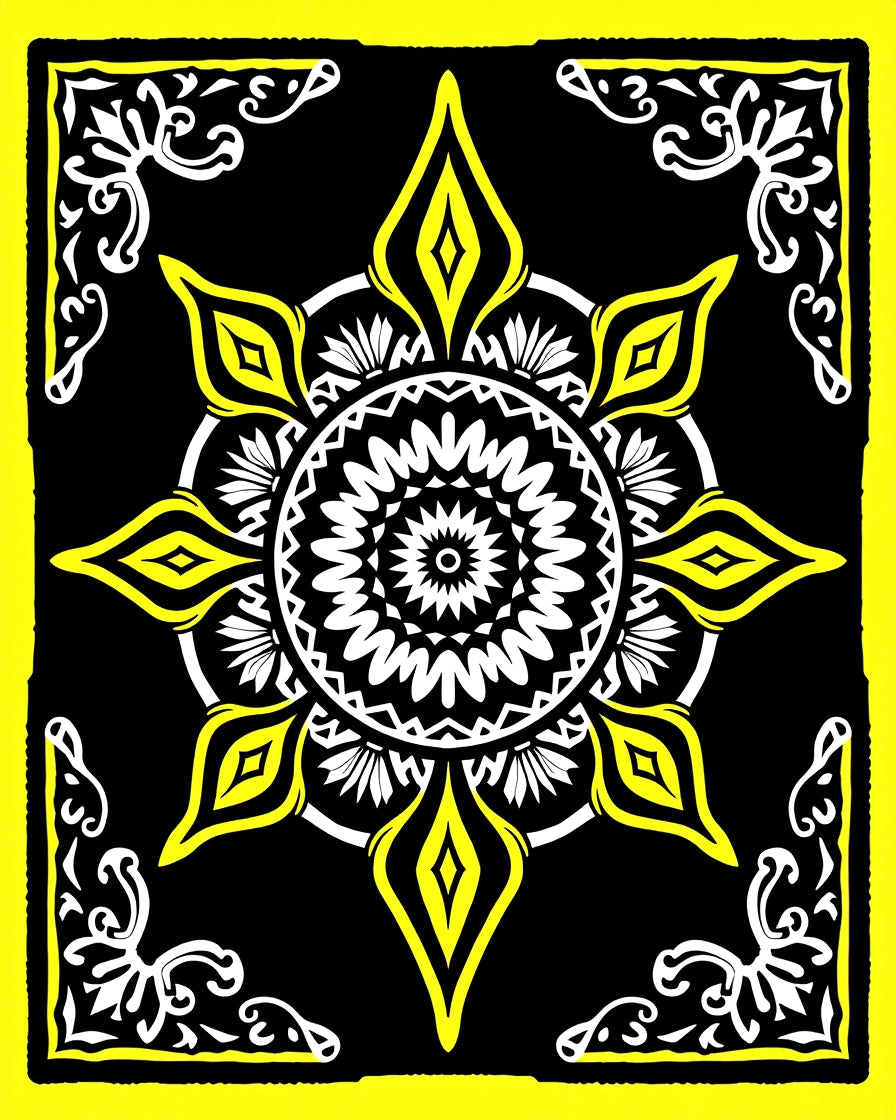 Bold Yellow Sunburst Mandala Rug