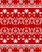 Red White Snowflake Folk Art Rug