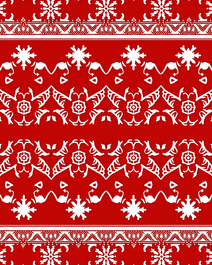 Red White Snowflake Folk Art Rug
