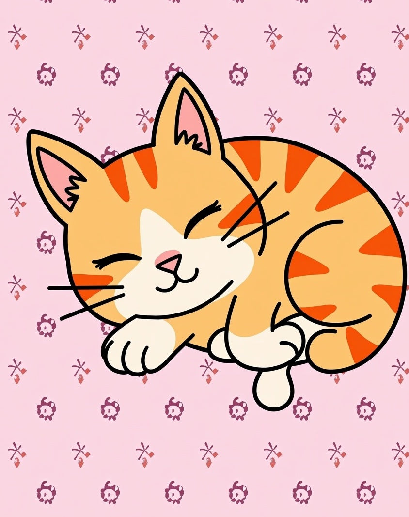 Sleeping Ginger Tabby Whimsical Kitty Rug