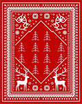 Red White Christmas Deer Tree Frame Rug