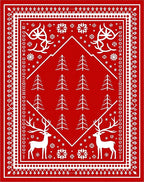 Red White Christmas Deer Tree Frame Rug