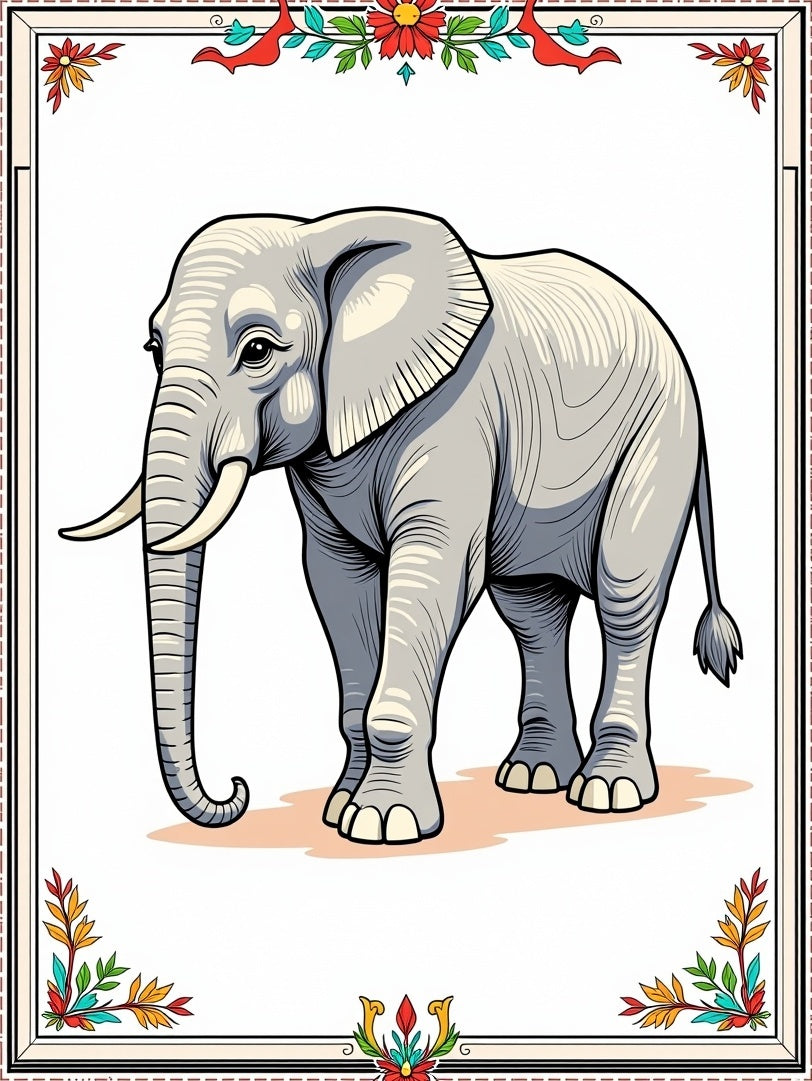 Graceful Elephant In Colorful Floral Border Rug