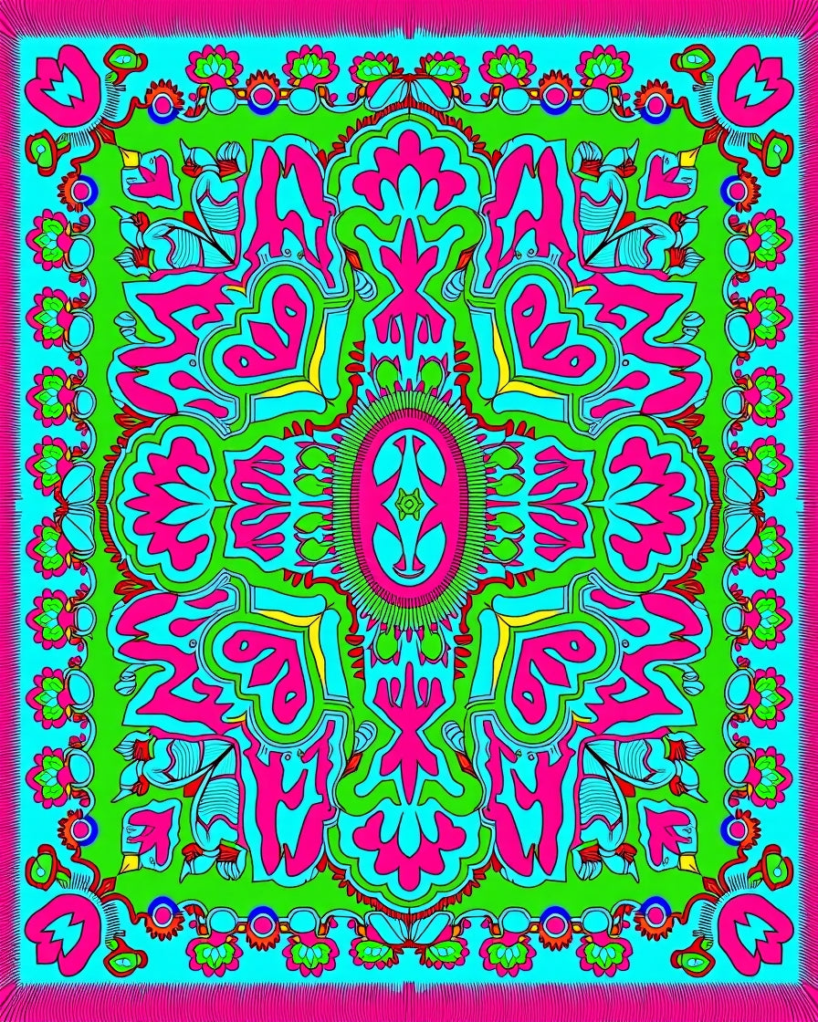 Vibrant Pink and Aqua Floral Medallion Rug