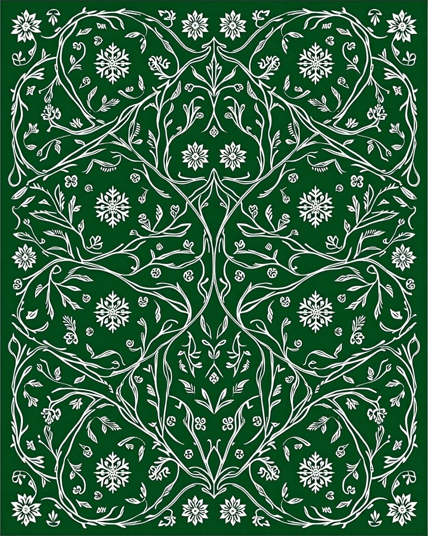 Emerald Green Floral Snowflake Vines Rug