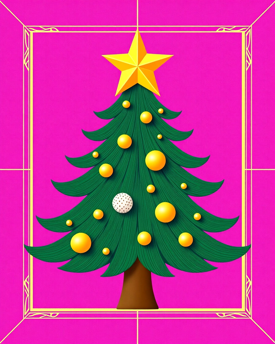Bright Pink Festive Star Tree Ornament Rug