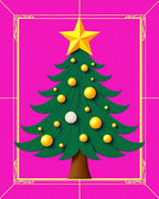 Bright Pink Festive Star Tree Ornament Rug